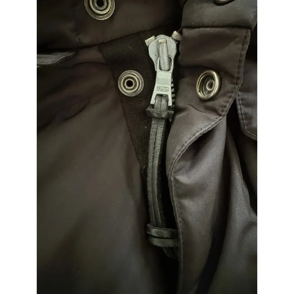 POLO Ralph Lauren Down Puffer Vest Black Hooded XL Vintage Tan Pony Logo